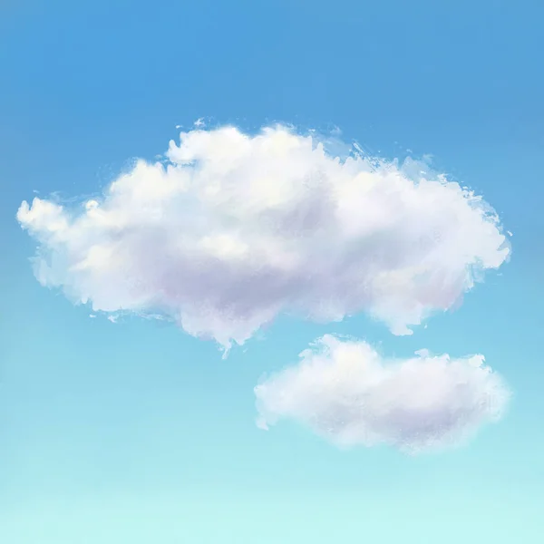 Blauer Himmel Mit Weißen Wolken Raster Illustration Handgezeichnetes Bild — Stockfoto