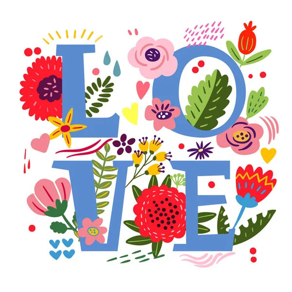 Carte Florale Avec Mot Amour — Image vectorielle