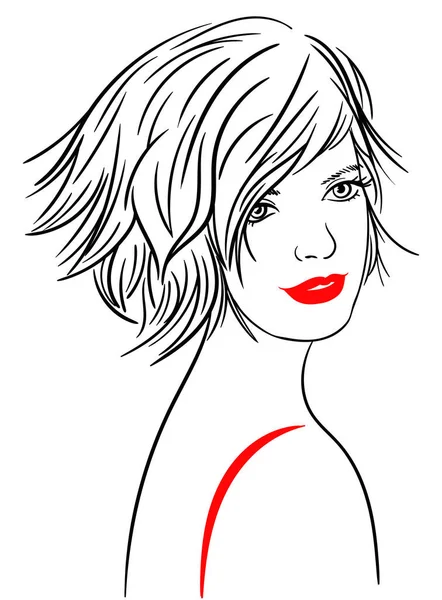 Hand Drawn Portrait Young Beautiful Woman Fashion Illustration Sketch Style — Stock Vector