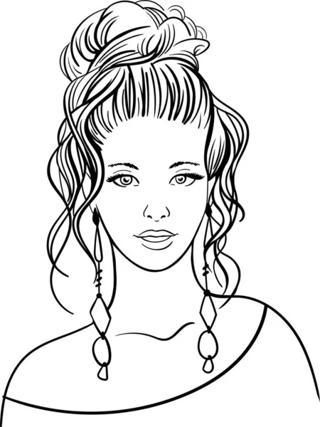 年轻美丽女子的手绘肖像 素描风格的时装插图 — 图库矢量图片