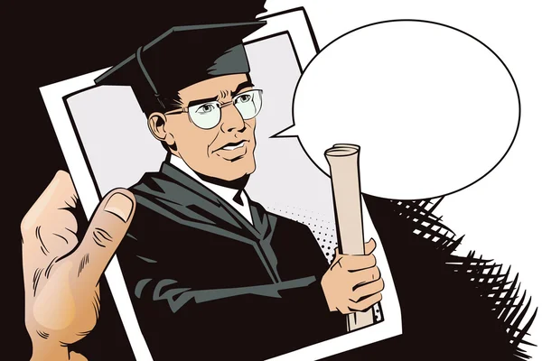 Gente de estilo retro. Profesor con diploma . — Vector de stock