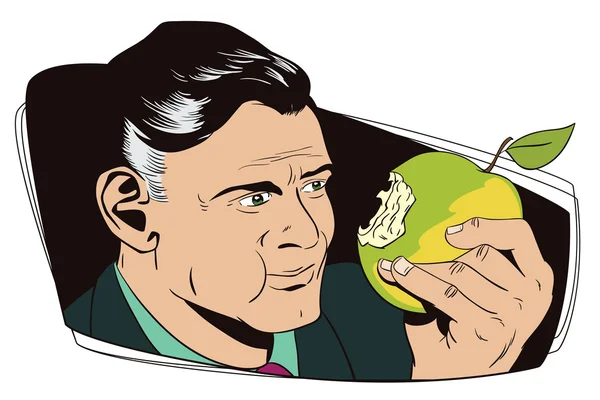 Modello di presentazione. Uomo che mangia una mela . — Vettoriale Stock