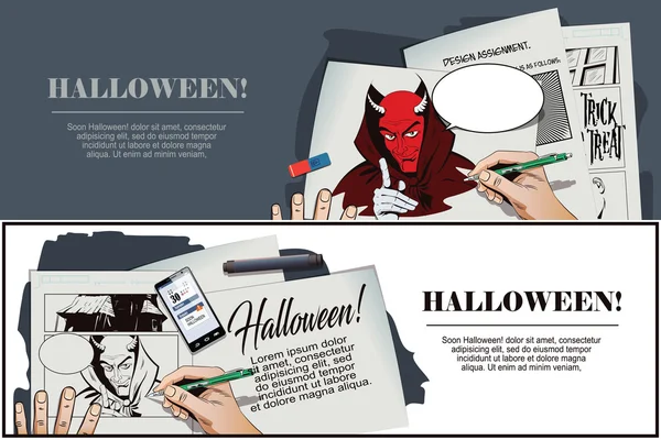 Satan reminds about Halloween. — Stock Vector