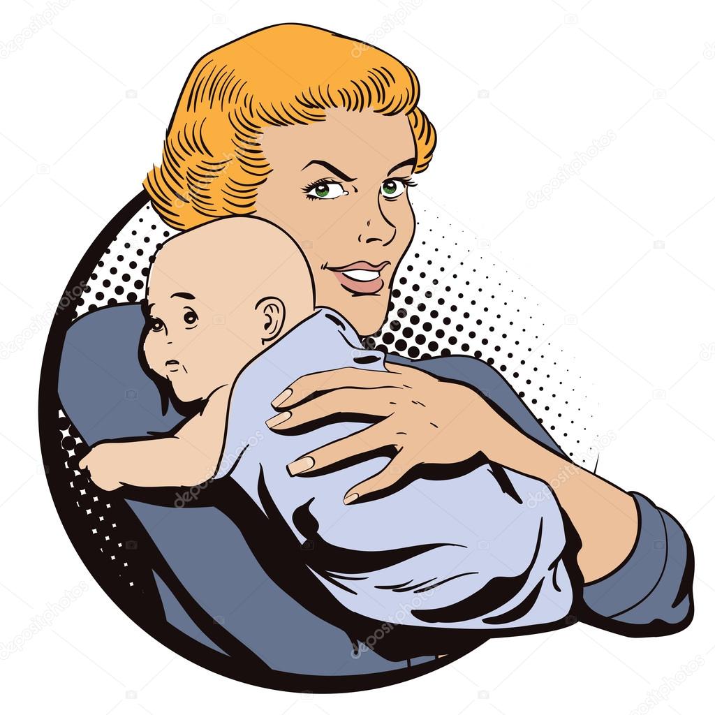 People in retro style. Woman with a baby.
