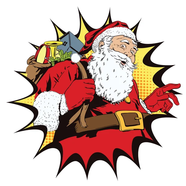 Santa Claus con una bolsa llena de regalos. — Vector de stock