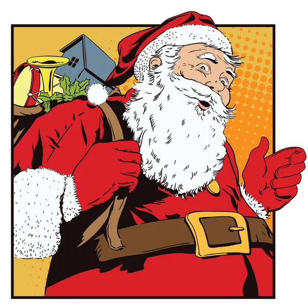 Santa Claus s taškou plnou dárků. — Stockový vektor