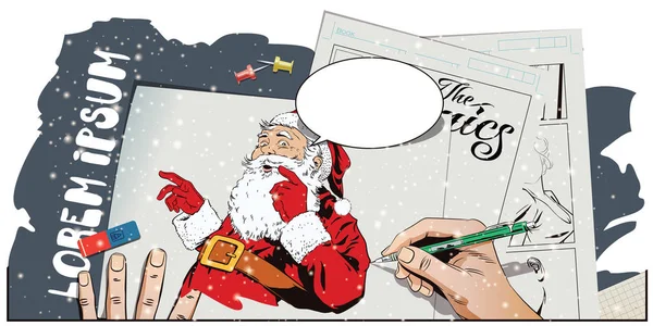 Santa Claus s vítaným gestem. Ruční barvy obrázku. — Stockový vektor