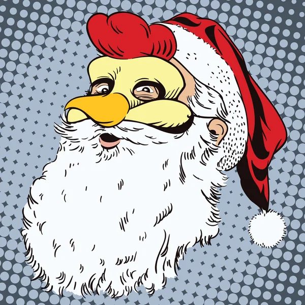 Papá Noel con una máscara de gallo. Símbolo del año. Horóscopo — Vector de stock