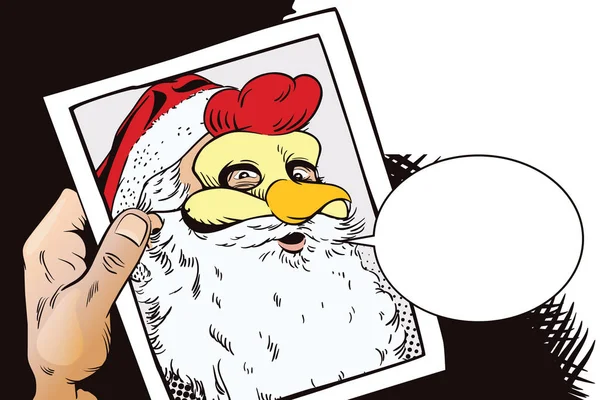 Babbo Natale con la maschera da gallo. Simbolo dell'anno. Oroscopo — Vettoriale Stock