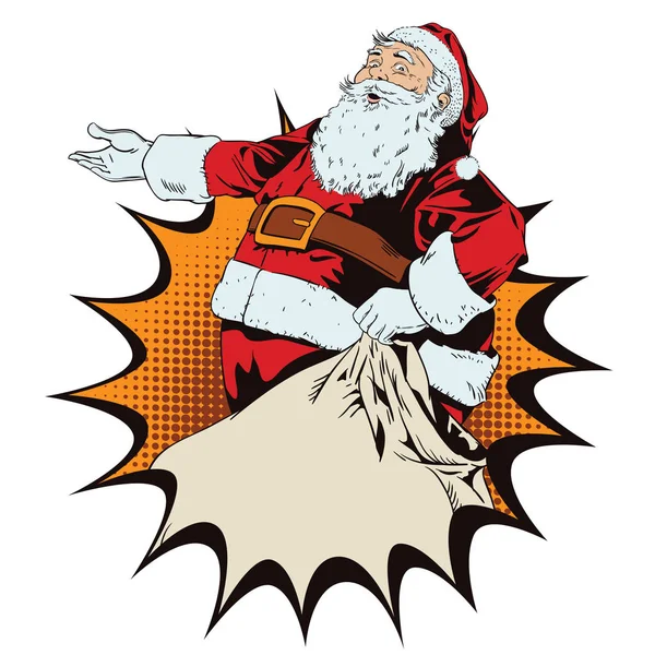 Santa Claus con una bolsa llena de regalos. — Vector de stock