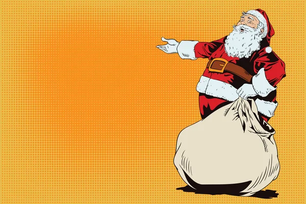 Santa Claus con una bolsa llena de regalos. — Vector de stock