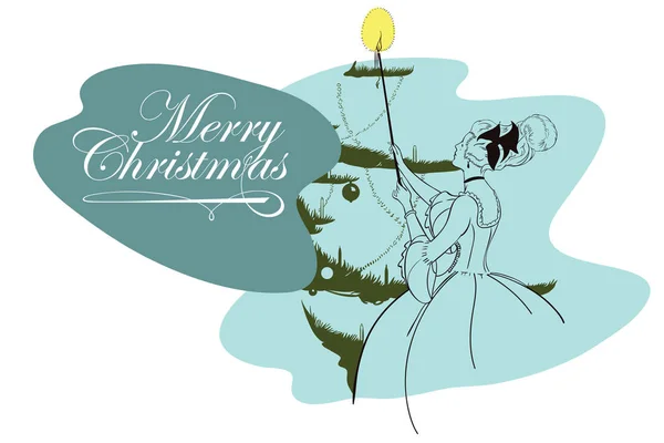 Victoria kız Işık mumlar Noel ağacı üzerinde. — Stok Vektör