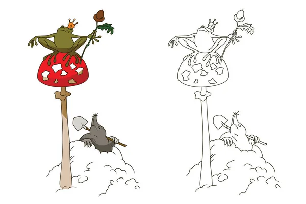 Princesse grenouille sur champignon amanita . — Image vectorielle