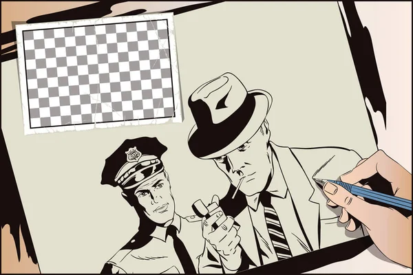 Чоловік з цигаркою і поліцейський. Малюнки ручних фарб . — стоковий вектор