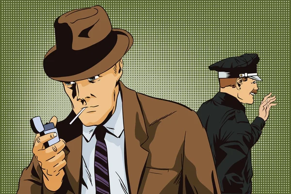 Ο άνθρωπος με το τσιγάρο και αστυνομικός. — Διανυσματικό Αρχείο