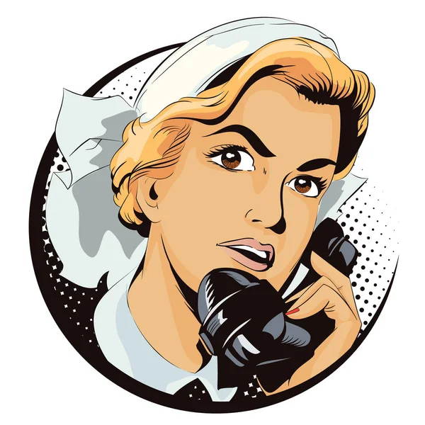 Ritratto di infermiera con telefono vintage . — Vettoriale Stock