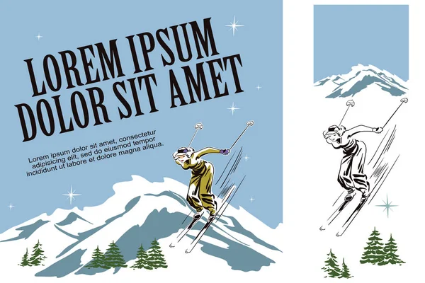 Femme skieuse. Illustration dans le style rétro de la publicité . — Image vectorielle