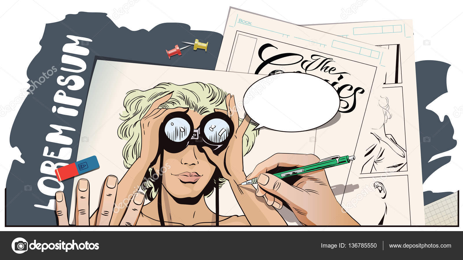 女の子は 双眼鏡で見えます 彼女の髪が風になびく ストックベクター C Bomg11 女の子は 双眼鏡で見えます 彼女の髪が風になびく ストックベクター C Bomg11