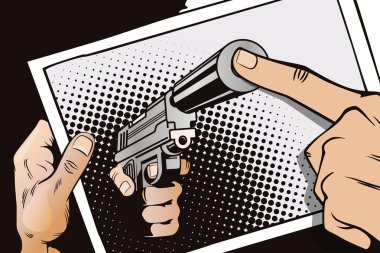 Hand with photo. Gun shoots on photo. clipart