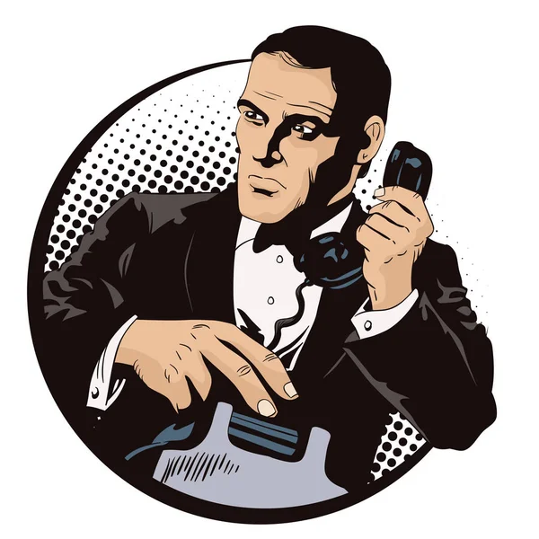 Agente secreto en una misión. Gente en estilo retro . — Vector de stock