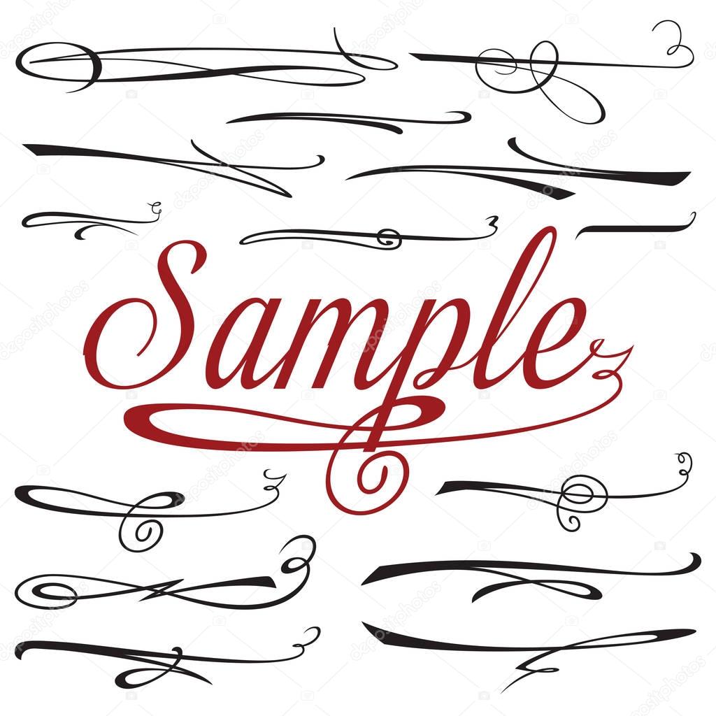 vector set of calligraphic elements for design inscriptions in r