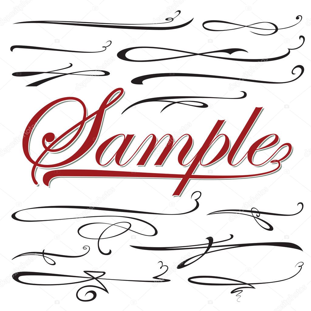 vector set of calligraphic elements for design inscriptions in r