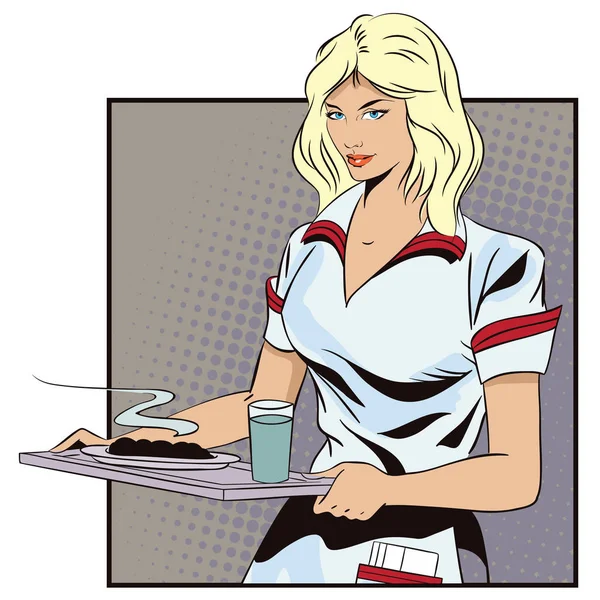 Chica camarera con una bandeja . — Archivo Imágenes Vectoriales