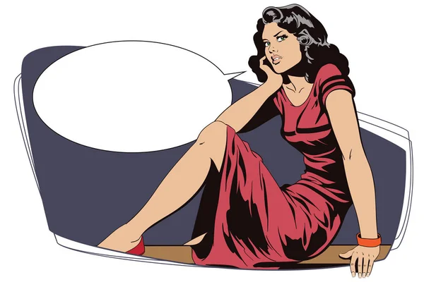 Linda chica sentada en la barandilla. Gente en estilo retro . — Vector de stock