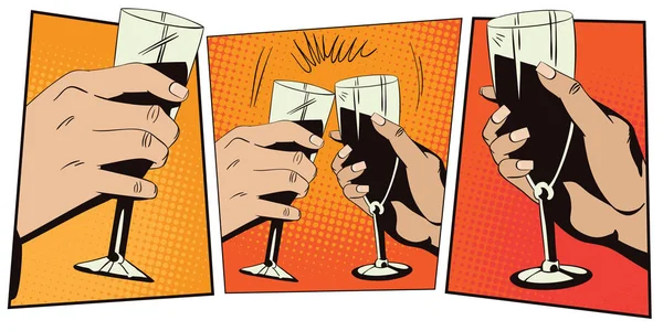Händerna på män och kvinnor med glas vin. — Stock vektor
