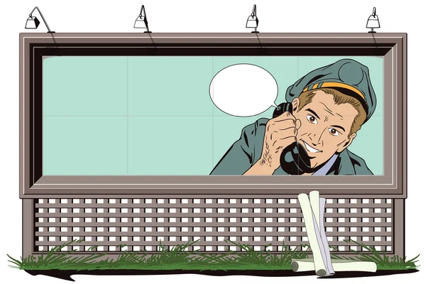Een man in uniform praten over telefoon. — Stockvector