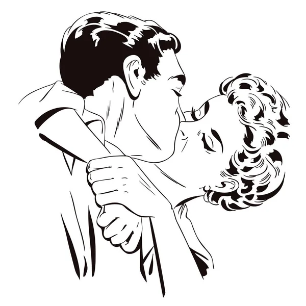 Una pareja cariñosa besándose. Gente en estilo retro pop art . — Vector de stock