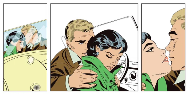Любовники парень и девушка в ретро-машине . — стоковый вектор