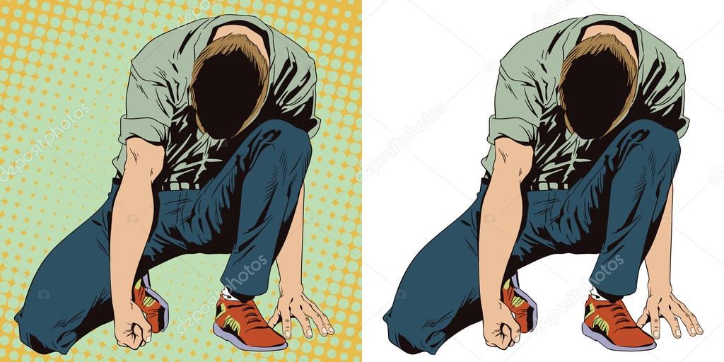 Man tries to get up from his knees. Stock illustration. People i