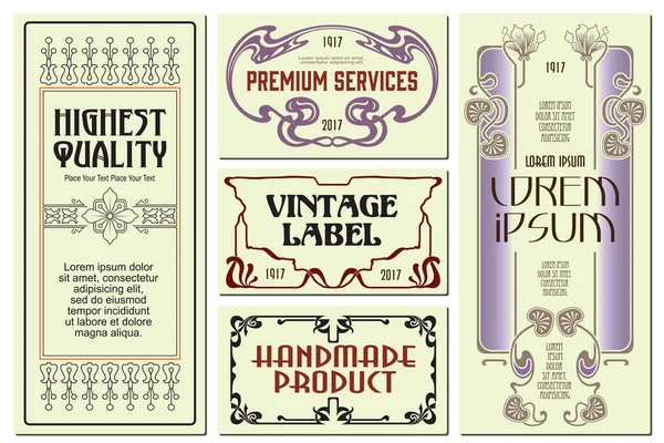 Vector flowers vintage labels on different versions. — Stock Vector