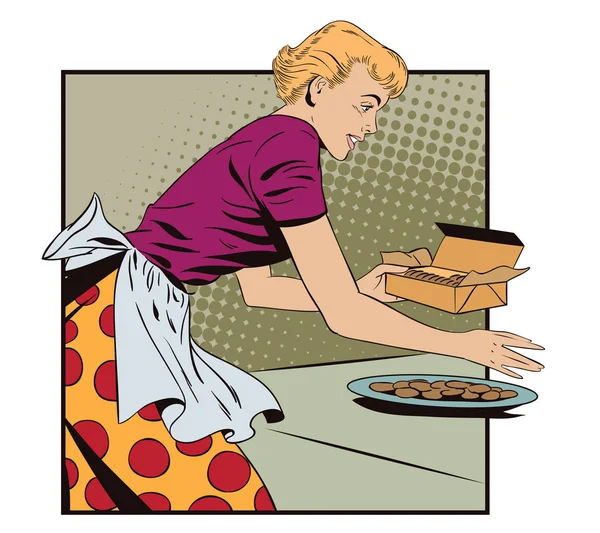 Девушки на кухне обслуживают стол. Иллюстрация запасов. Люди в — стоковый вектор