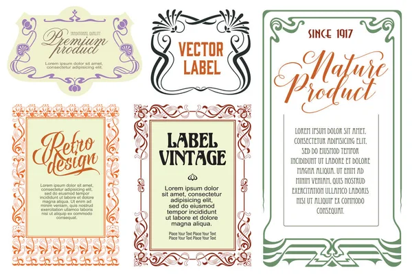 Vektorové květiny vintage štítky na různých verzích. — Stockový vektor