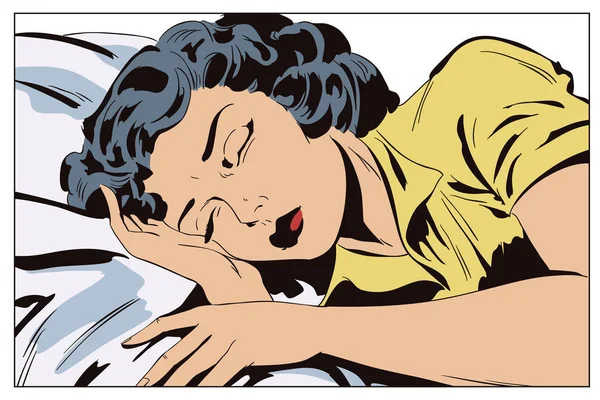 Chica dormida. Gente en estilo retro . — Vector de stock