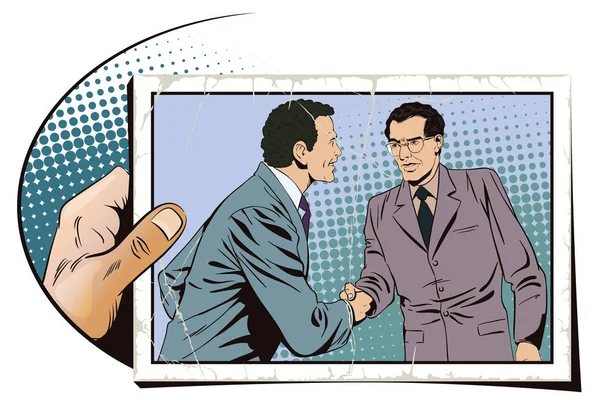 Dos hombres de negocios dándose la mano. Ilustración general . — Archivo Imágenes Vectoriales