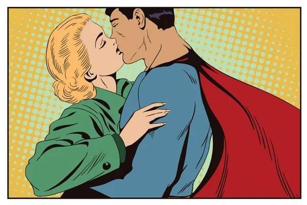 Супергерой прощается с девочкой. . — стоковый вектор