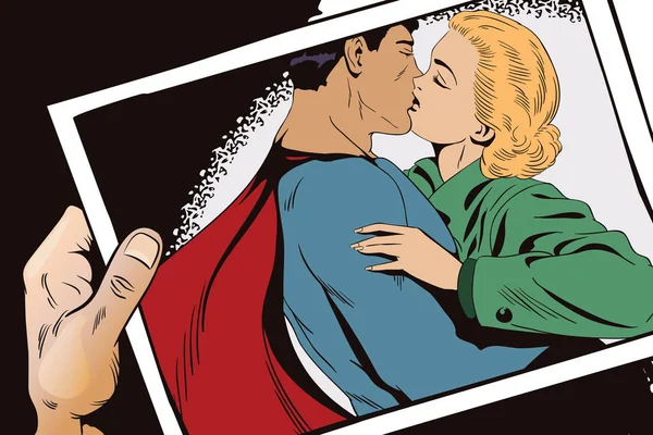 スーパー ヒーローは、少女に別れを言います。ストック イラスト. — ストックベクタ