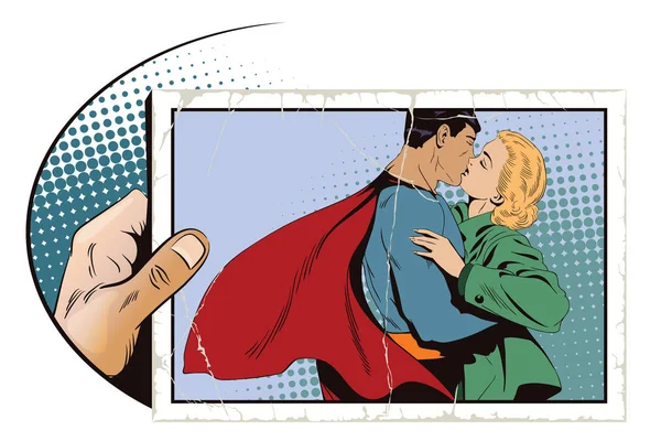 スーパー ヒーローは、少女に別れを言います。ストック イラスト. — ストックベクタ