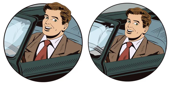 Lycklig man kör en cabriolet Stock illustration. — Stock vektor