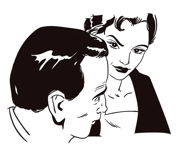 Meisje praten met een man. Mensen in retro stijl. — Stockvector