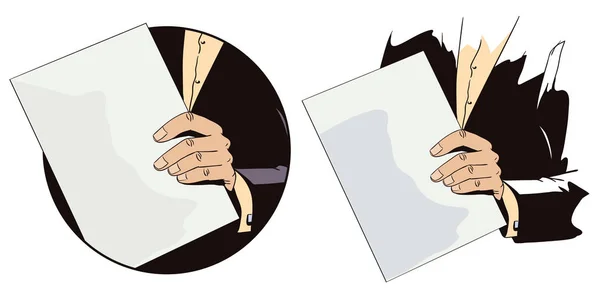 Hand med papper. Dra hand öppnar lås. — Stock vektor