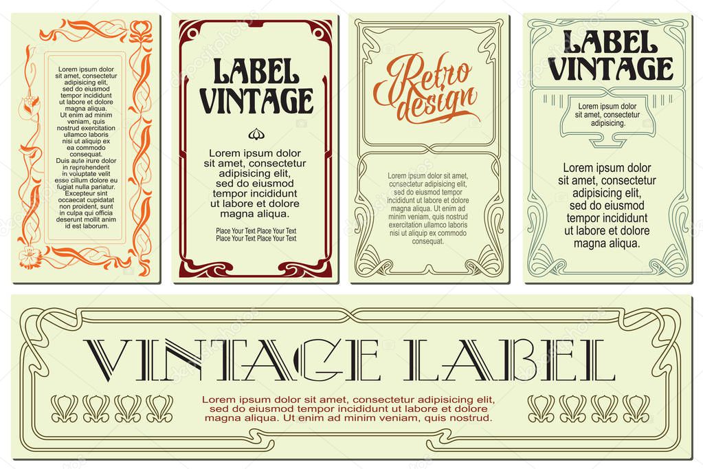 Vector flowers vintage labels on different versions.