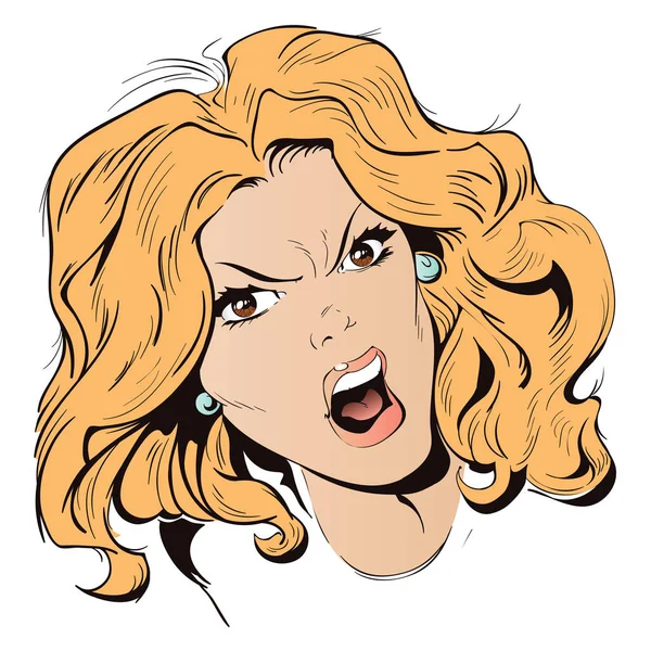 Ung vacker kvinna skriker i raseri. Stock illustration. — Stock vektor