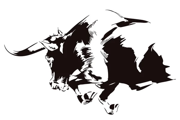 Zuřící býk útočí. Skladem ilustrace. — Stockový vektor