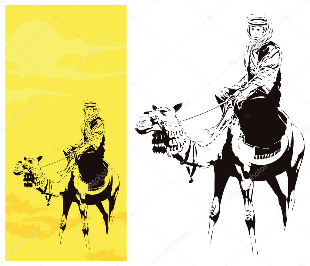 Man on camel. Stock illustration.