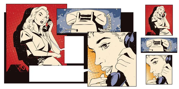 ผู้หญิงที่มีโทรศัพท์ ภาพประกอบหุ้น . — ภาพเวกเตอร์สต็อก