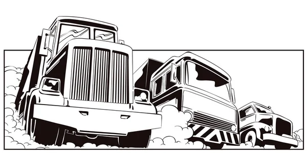 Иллюстрация запасов. Три тяжелых грузовика . — стоковый вектор